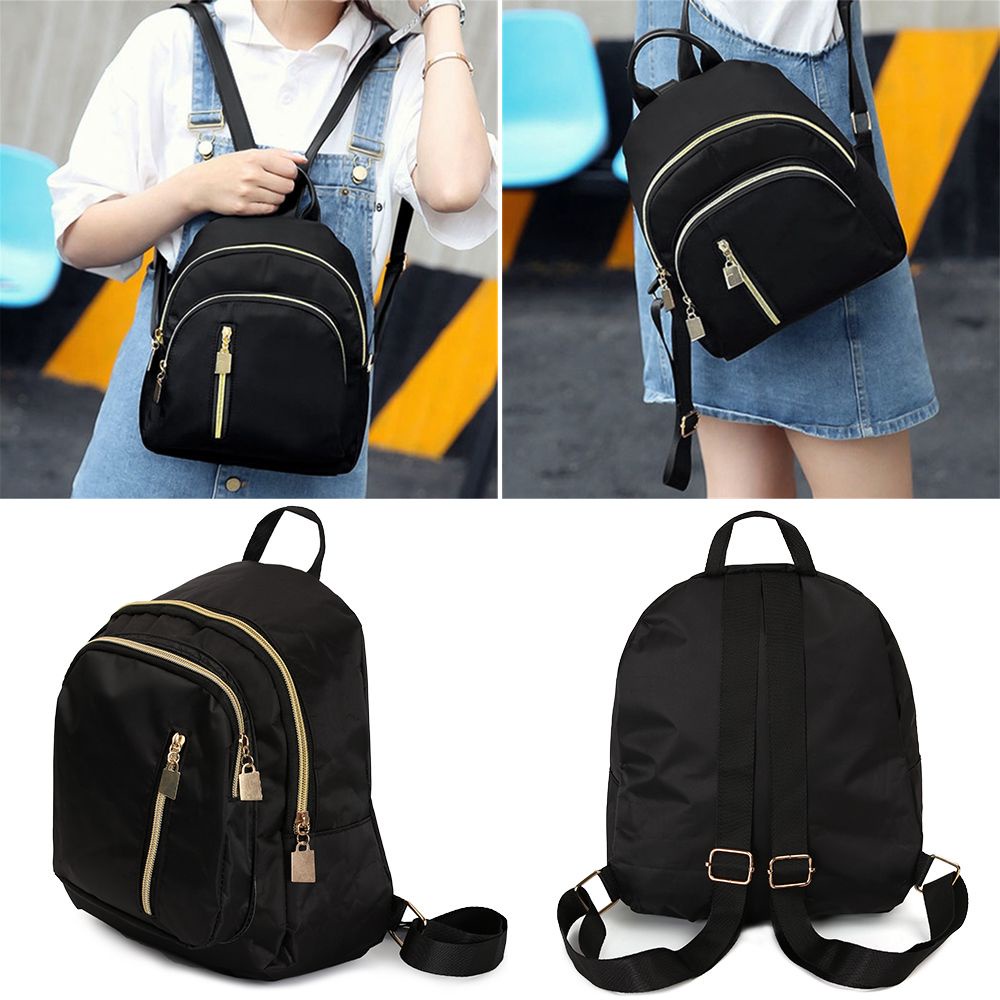 Balo mini bằng vải oxford màu đen đa năng thời trang cho nữ