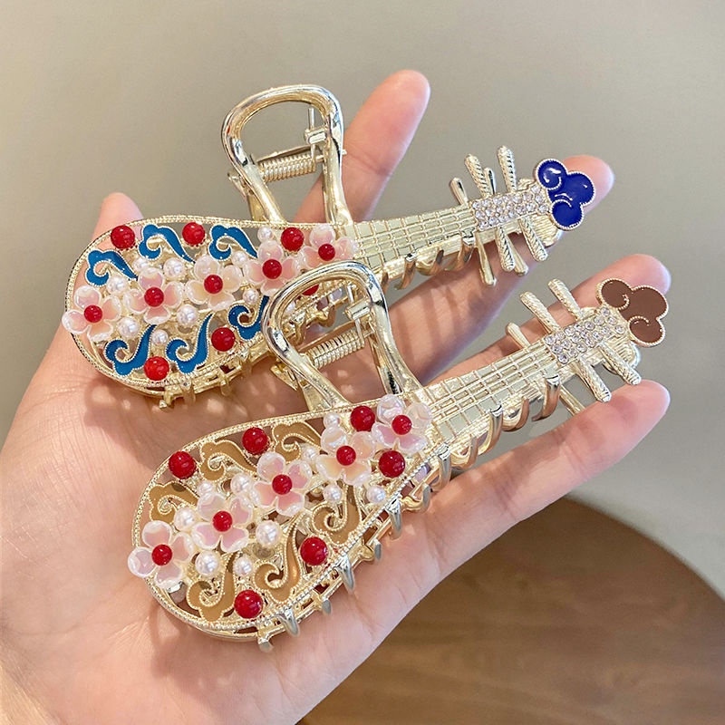 Kẹp Tóc Càng Cua Đính Đá Ngọc Trai Phong Cách Trung Hoa Cổ Điển Sang Trọng Thời Trang Cho Nữ