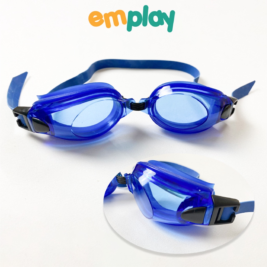 Kính bơi Emplay kèm 2 nút tai và 1 kẹp mũi, chất liệu nhựa và silicone không gây kích ứng da, chống nước tuyệt đối