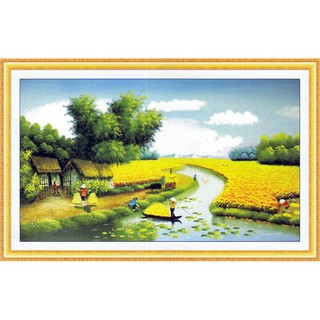 Tranh Thêu Chữ Thập Sông Nước Ruộng Đồng 222258 (KHÁCH TỰ THÊU) KT:106X65CM