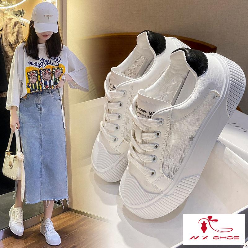 M & X~ Giày Thể Thao Vải Canvas Đế Bằng Dày Phối Lưới Thoáng Khí Phong Cách Mùa Hè 2022 Thời Trang Cho Nữ