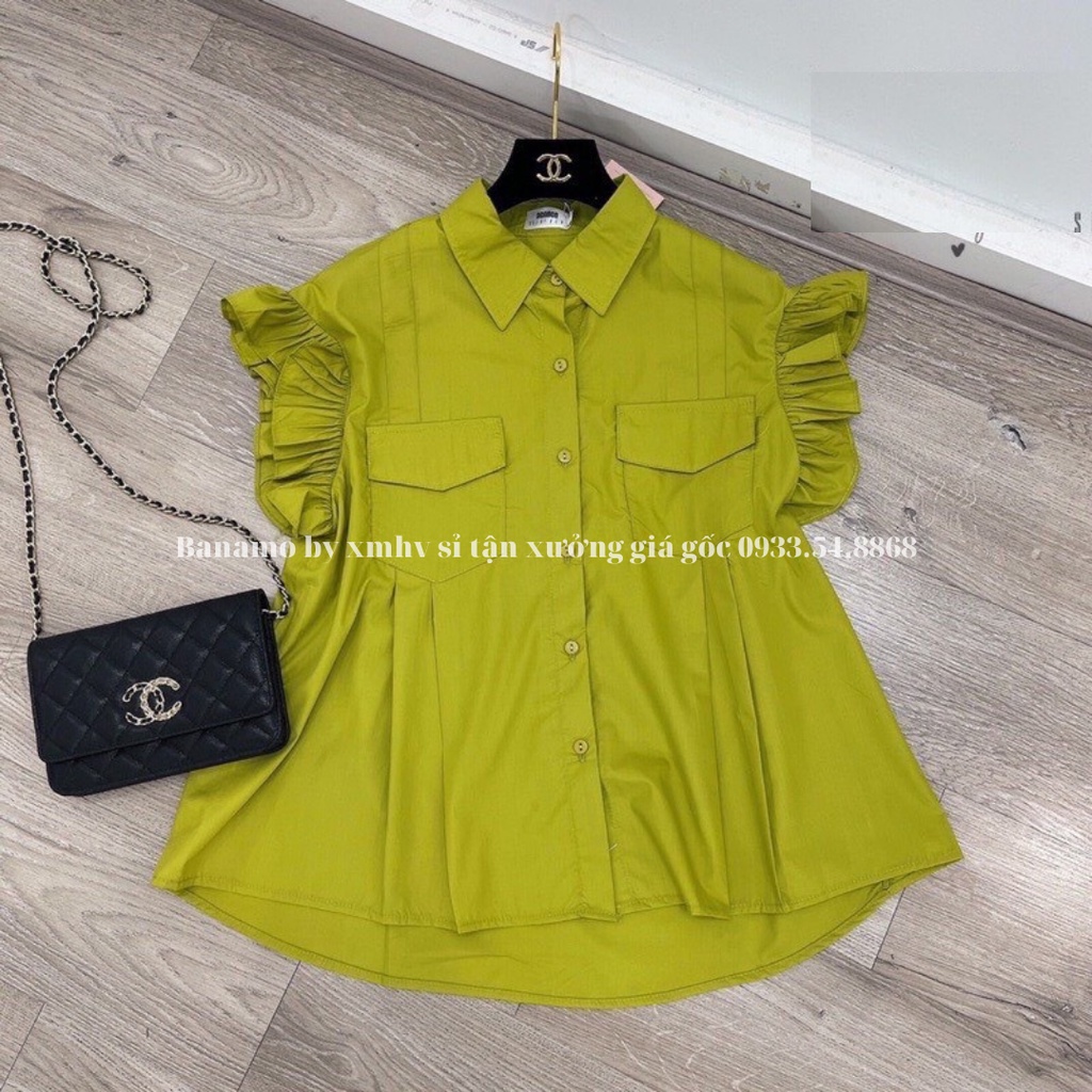 Áo sơ mi nữ cộc tay bèo cánh tiên hàng thiết kế thời trang Banamo Fashion sơ mi cộc tay bèo cánh tiên 3931