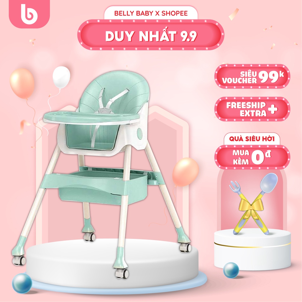 Ghế Ăn Dặm BellyBaby Đa Năng Cao Cấp Có Đai An Toàn, FULL Phụ Kiện