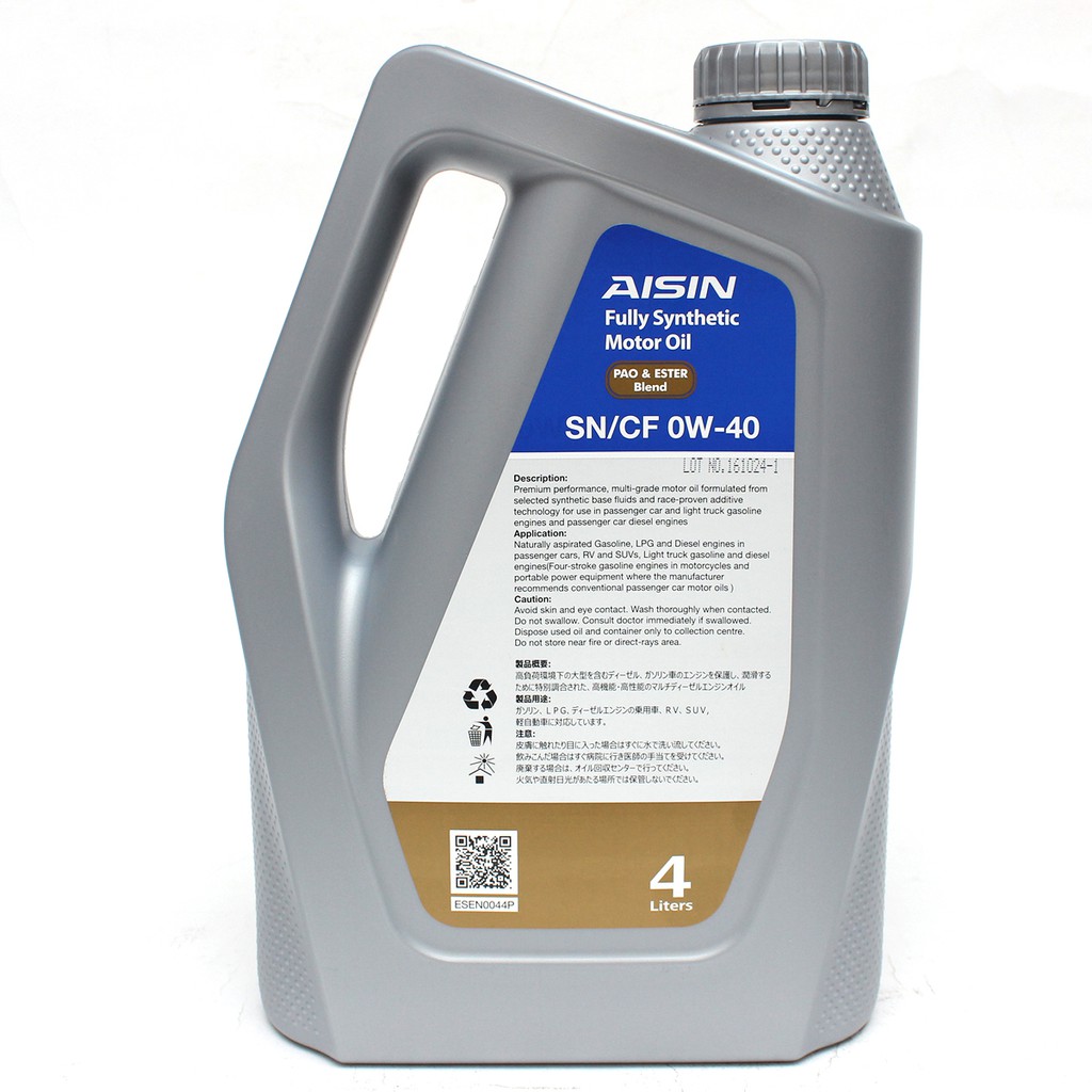 Nhớt Động Cơ AISIN ESEN0044P 0W40 SN / CF Pao &amp; Ester Blend 4L