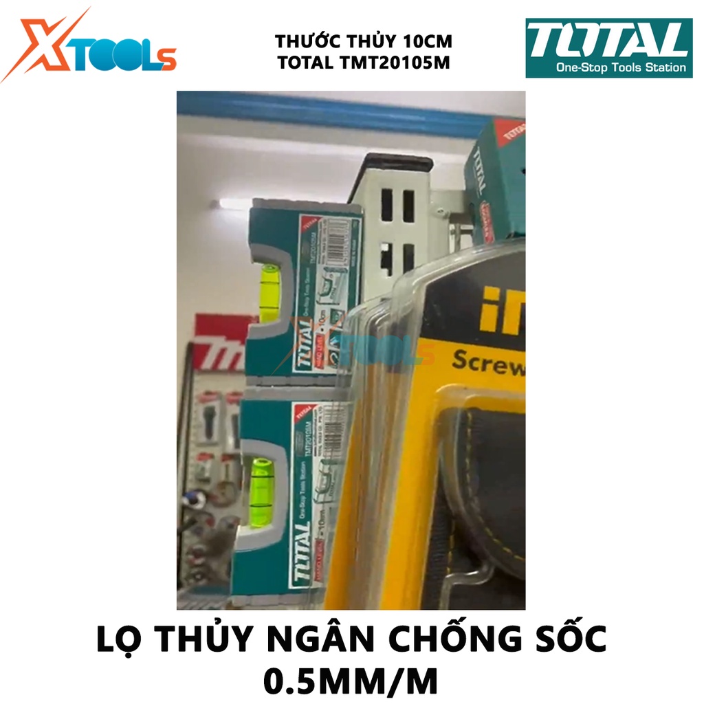 Thước thủy từ tính TOTAL TMT20105M | thước thủy nam châm Chiều dài 10cm, Tiêu chuẩn VPA, Độ dày 1,5mm, Lọ thủy ngân chốn