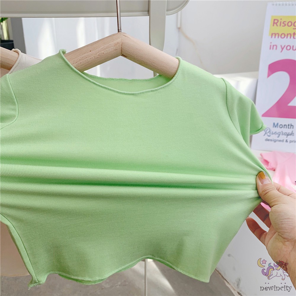 Áo thun tay ngắn màu trơn macaron thời trang Hàn Quốc dành cho bé gái
