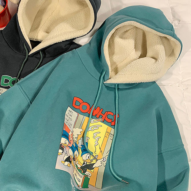 [ Mã 12FASHIONSALE1 giảm 10K đơn 50K ] Áo Hoodie Len Lông Cừu Dáng Rộng Ấm Áp Thời Trang Thu Đông Cho Nam | BigBuy360 - bigbuy360.vn