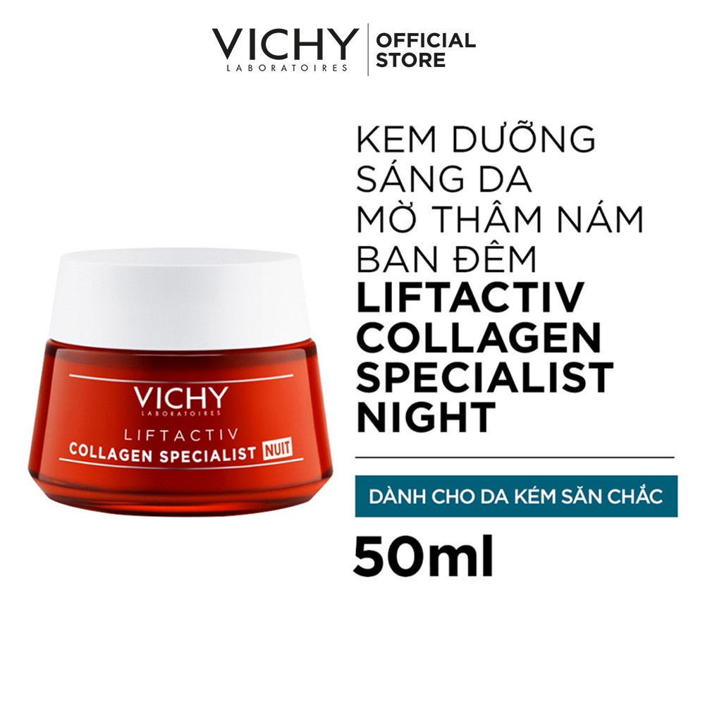 Bộ sản phẩm chăm sóc da làm sáng và giảm thâm nám ban đêm Vichy Liftactiv Collagen Nuit