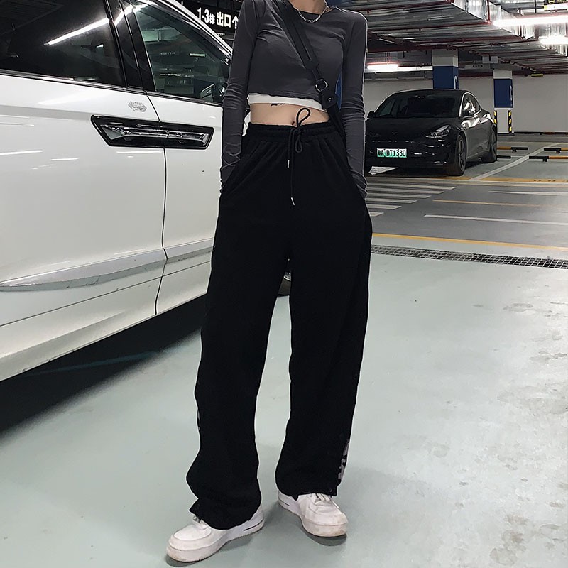 Quần nữ ống rộng suông unisex dài loang đen đi chơi, đi học thời trang unisex hàn quốc - UNQ09