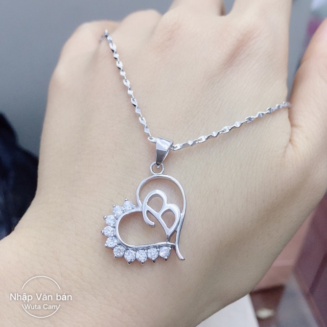 Dây chuyền trái tim chữ B bạc thật mạ vàng trắng (xi kim)
