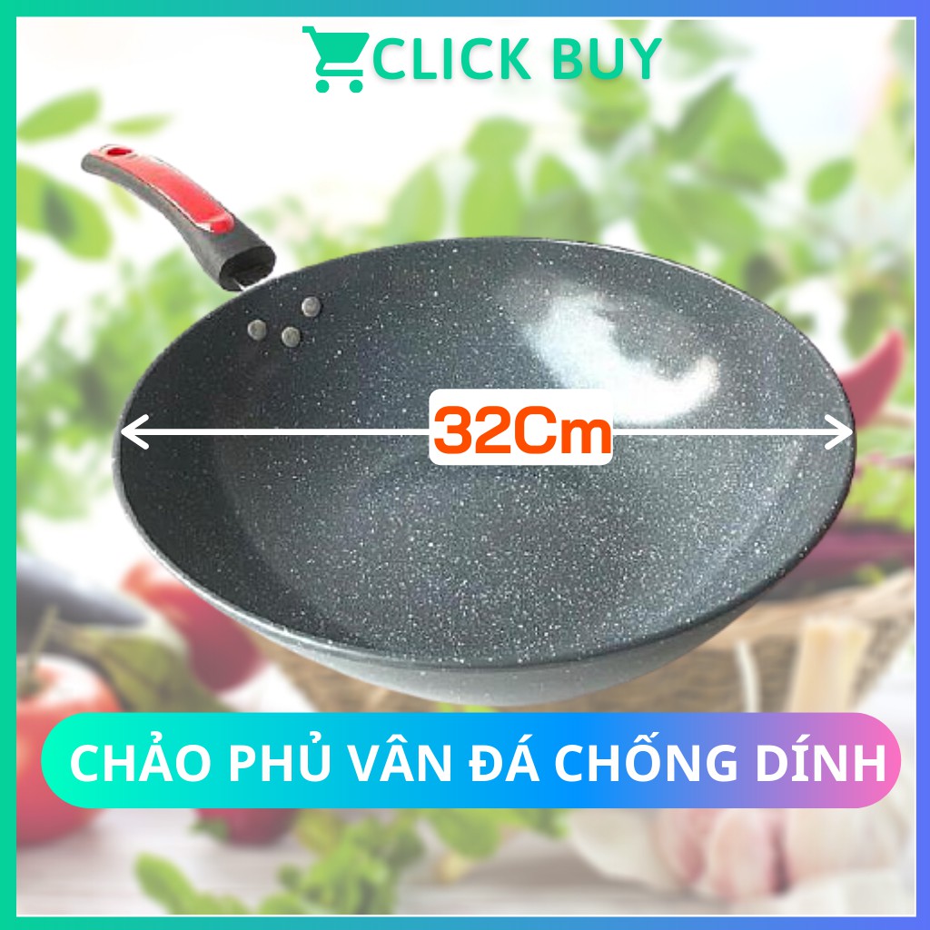 Chảo Đá Chống Dính 32cm Chảo Vân Đá Sâu Lòng Chế Biến Thức Ăn Đa Năng