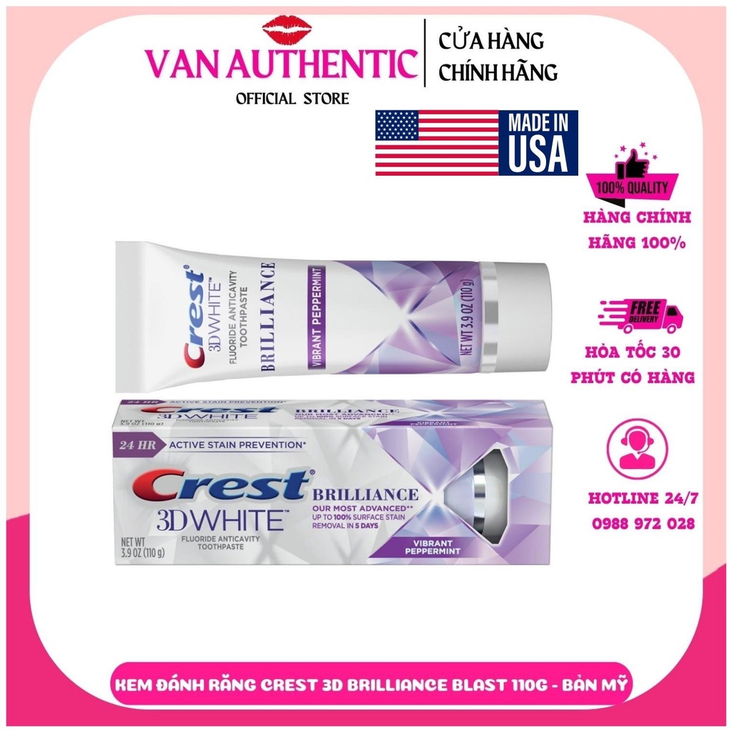 Kem đánh răng làm trắng răng Crest 3D White Brillance tuýp 99g của Mỹ mẫu mới