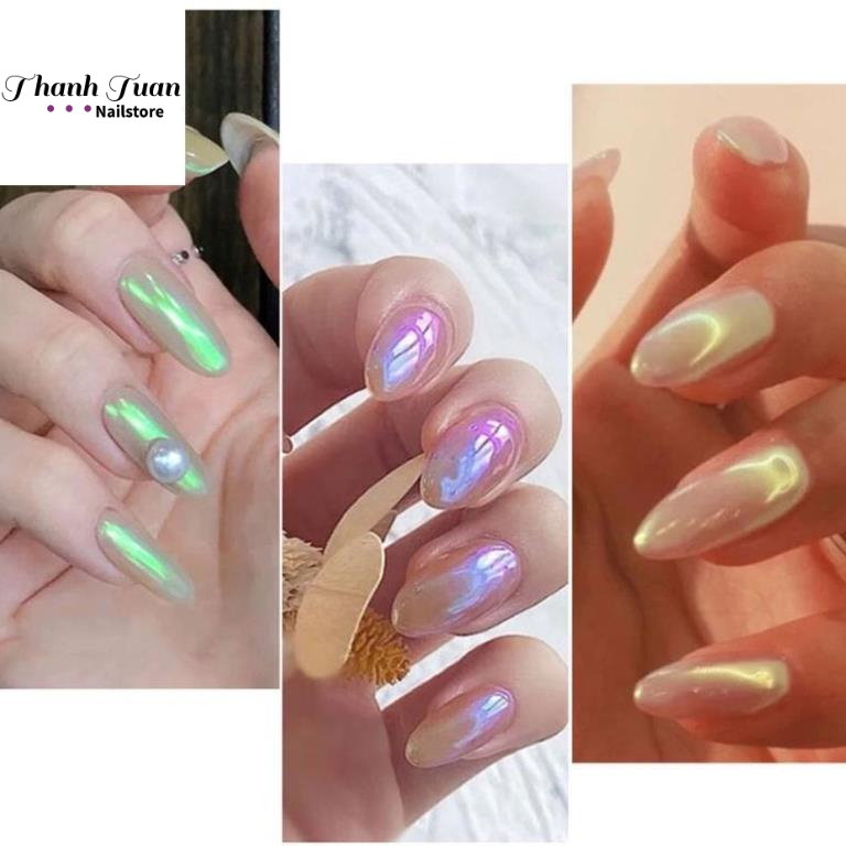 Bột tráng gương neon làm móng set 6 màu tặng kèm cọ đầu xốp làm móng  - Phụ kiện đồ nail