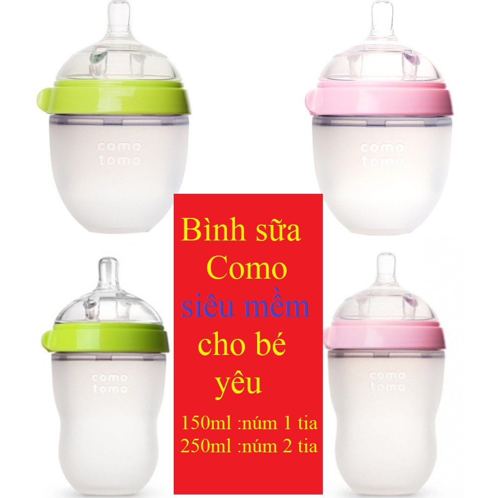 Bình Sữa Comotomo Cho Bé - Bình Đựng Sữa Siêu Mềm - Núm Ti Como Tomo Baby Bottle Silicone Siêu Mềm 150ml/250ml