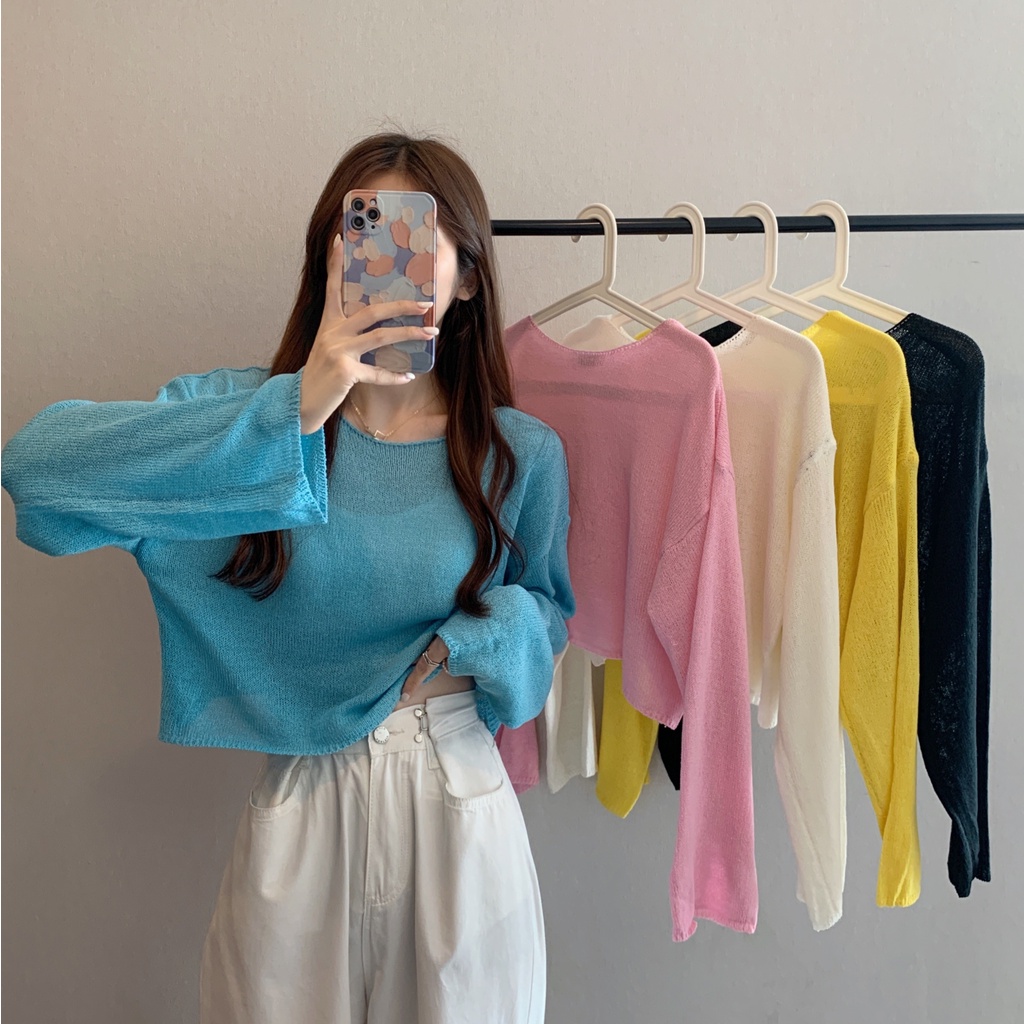 Áo thun ZHELIHANGFEI vải dệt kim tay dài dáng rộng chống nắng thời trang trẻ trung