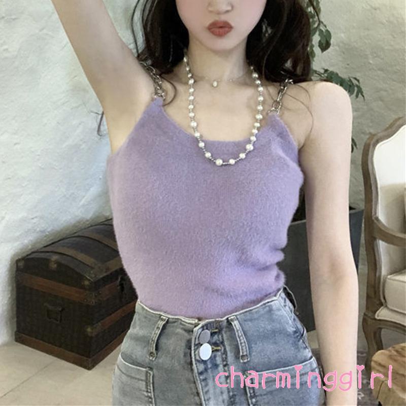 Áo croptop hai dây cổ chữ U màu sắc thời trang sành điệu cho nữ