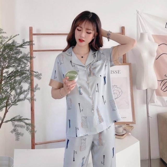 [Hàng cao cấp] Pyjama lụa tay ngắn quần dài hàng cao cấp - có size - dòng lụa lux