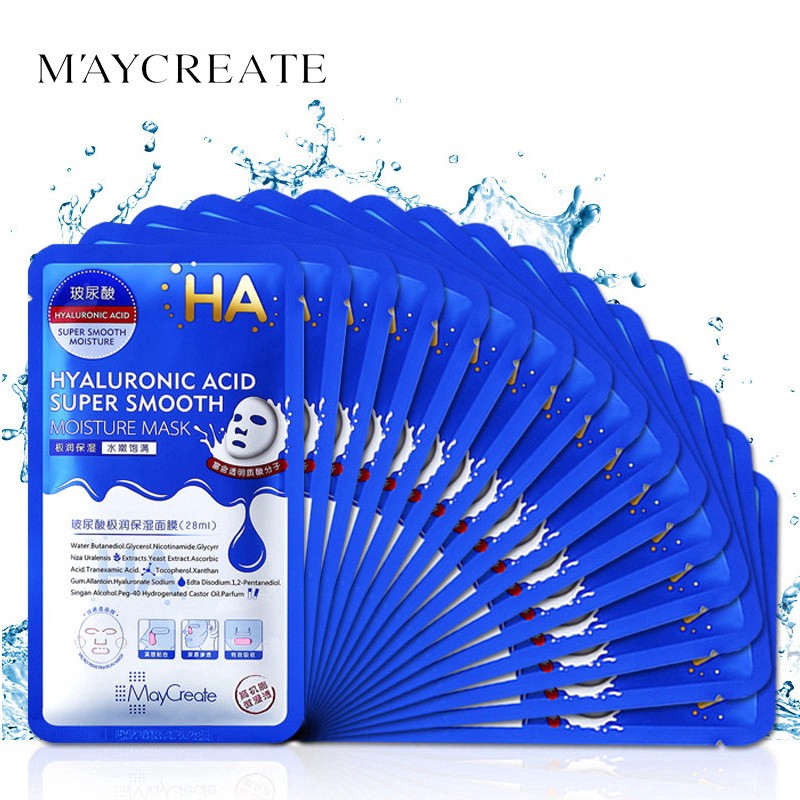 [Free ship 50k][Hàng chuẩn]Hộp mặt nạ dưỡng ẩm HA MayCreate Hyaluronic Acid Super Smooth Mask Xanh