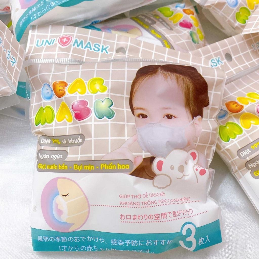 Khẩu trang 3d cho bé hình gấu dễ thương UNI MASK Set 3 cái siêu cute