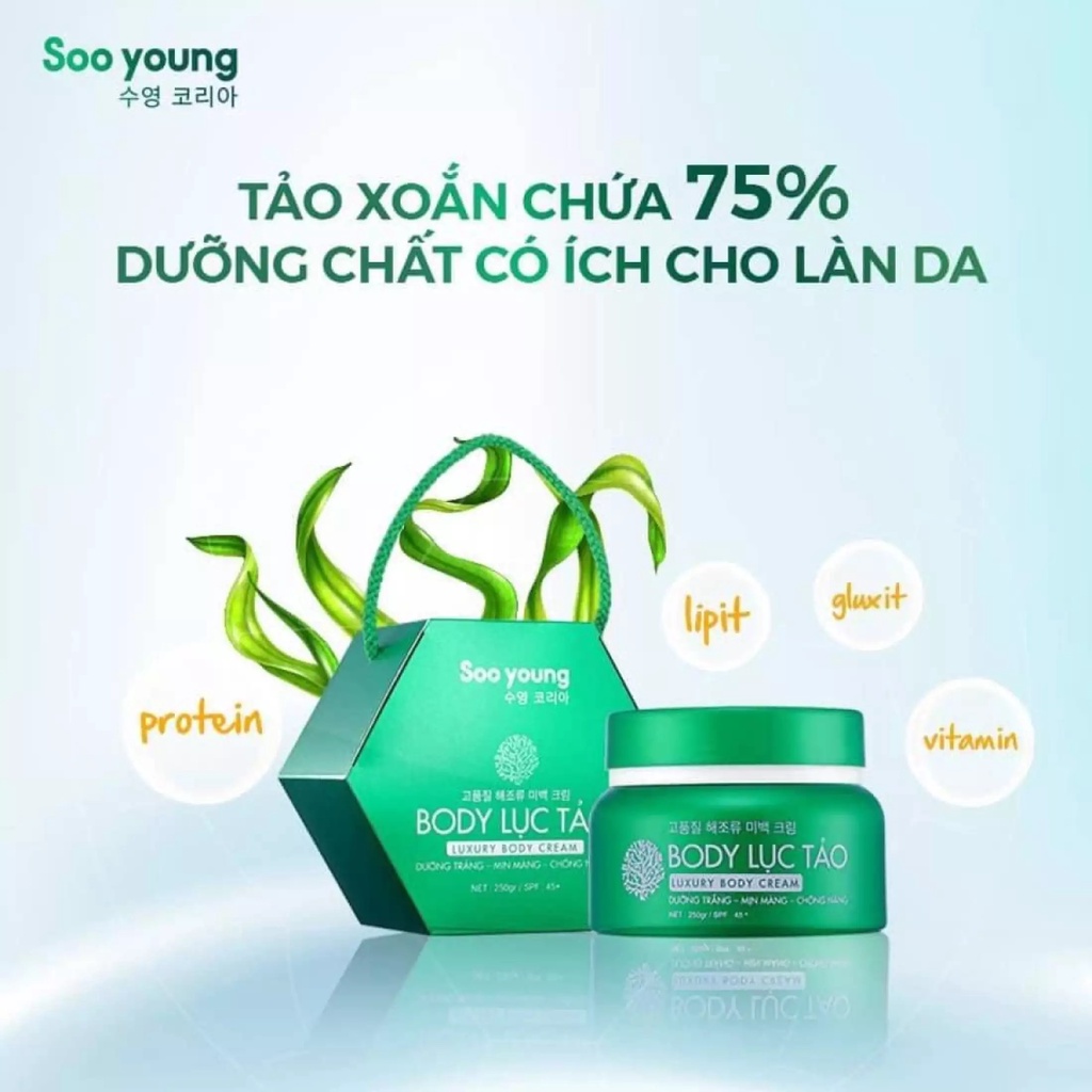 Kem body lục tảo Soo Young Hàn Quốc Dưỡng Trắng - Mịn Nắng - Chống Nắng 250gram