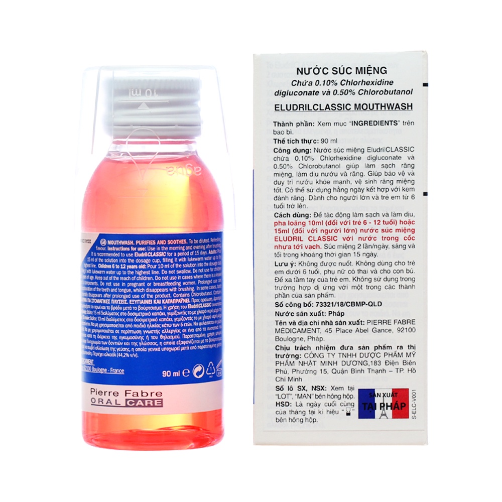 Nước súc miệng ELUDRILL CLASSIC chai 90 ml sản xuất tại Pháp date 1/2023  giúp vệ sinh răng miệng và làm sạch mảng bám