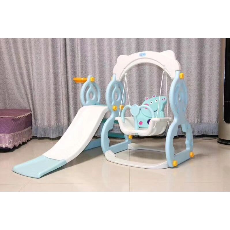 Bộ đồ chơi liên hoàn cầu trượt xích đu hình heo Peppa xanh / hồng