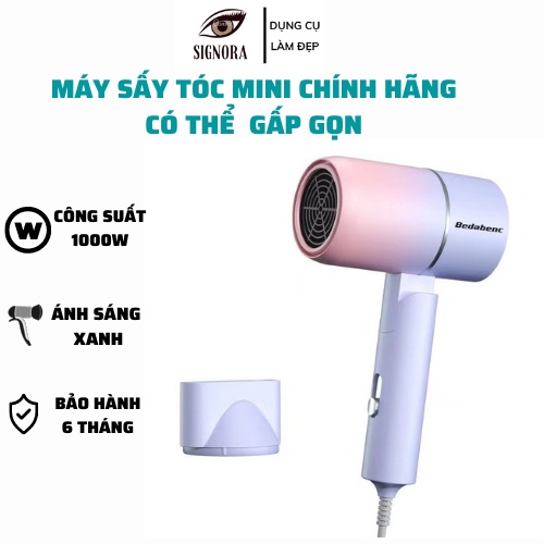 Máy sấy tóc mini gấp gọn Bedabenc chính hãng công suất 1000w bảo hành 6 tháng