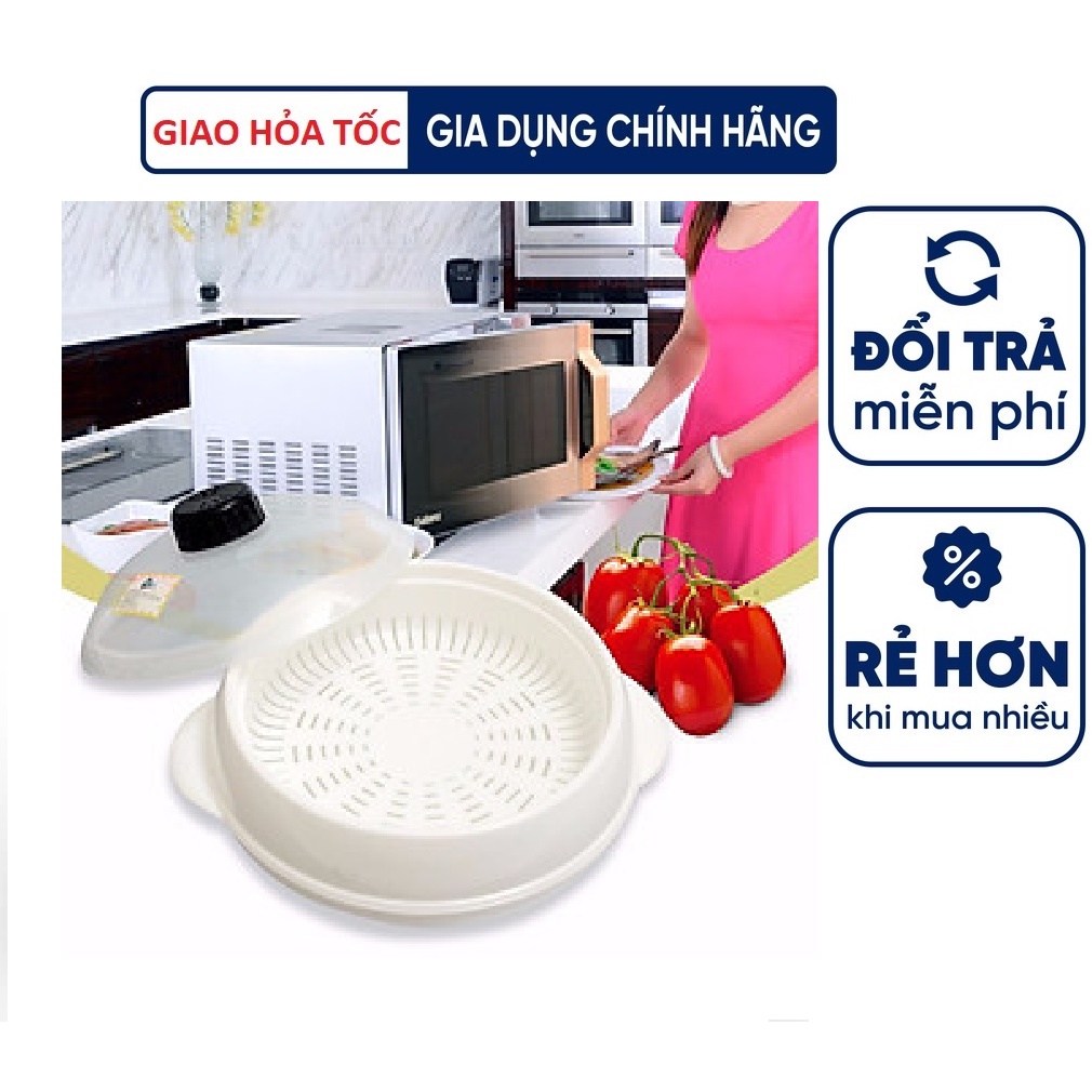 Bộ Xửng Hấp Kèm Nắp Đậy Nhựa Cao Cấp Dùng Trong Lò Vi Sóng 22CM