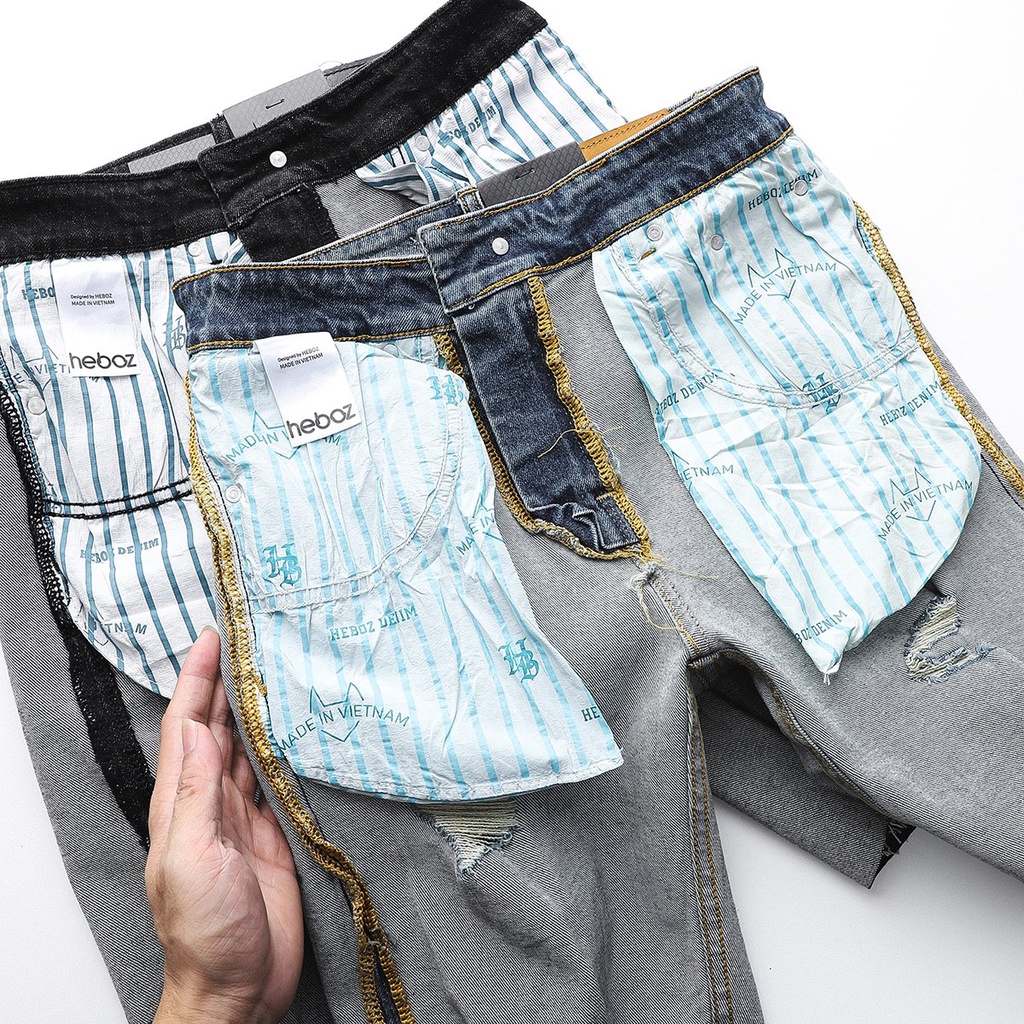 Quần Short Jean Bò Nam HEBOZ Rách Co Giãn 3M - 00000744