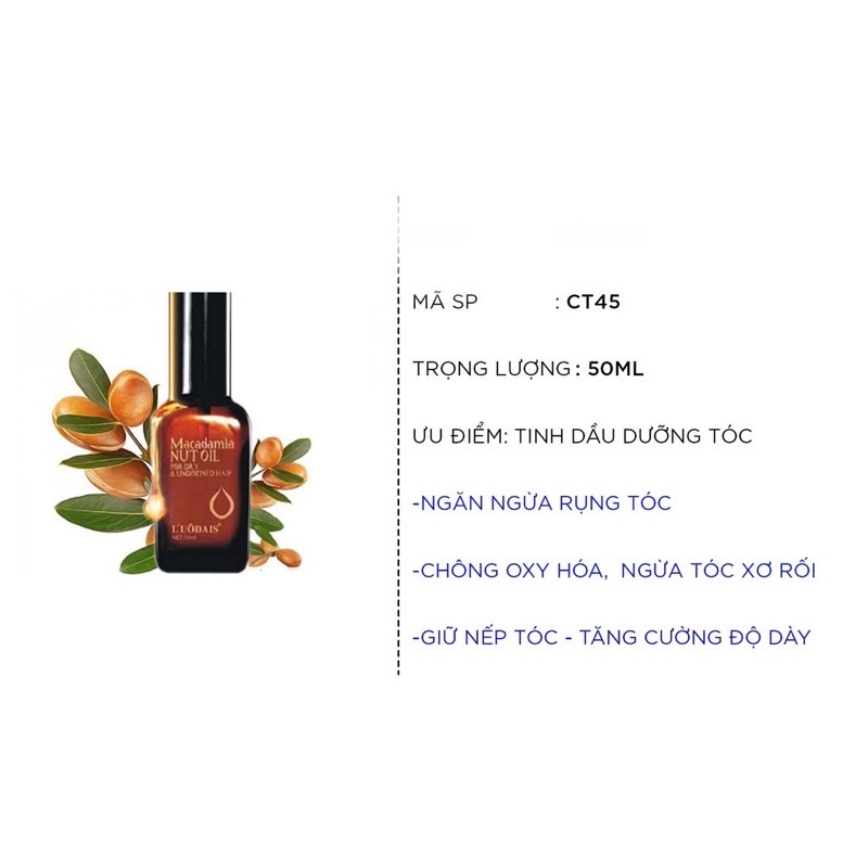 Tinh dầu dưỡng tóc MACADAMIA serum dưỡng tóc uốn Luodais NUT OIL 50ML CT45