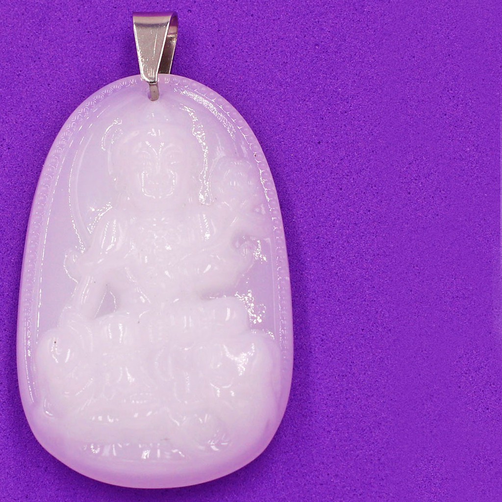 Mặt dây chuyền Phổ Hiền Bồ Tát đá tự nhiên trắng size nhỏ 3.6cm - Phật bản mệnh tuổi Thìn, Tỵ - Tặng kèm móc inox