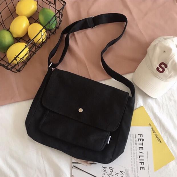 Túi tote vải canvas đeo chéo ulzzang basic trơn nam nữ unisex đi học thời trang giá rẻ