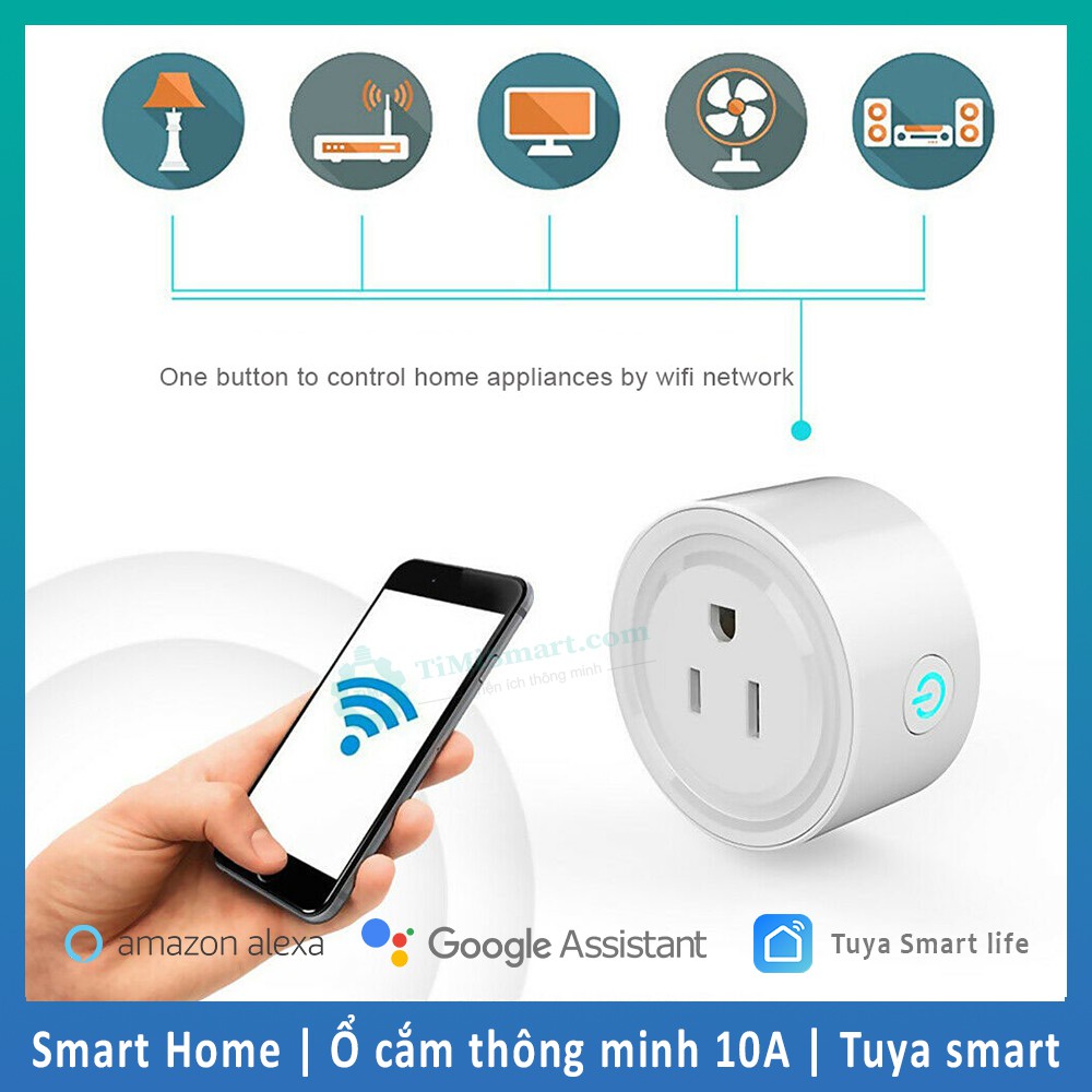 Ổ Cắm Thông Minh Wifi Tuya 15A- Đo Điện Năng, Điều khiển wifi 3G, Cài Đăt Thời Gian Bật Tắt Tự Động