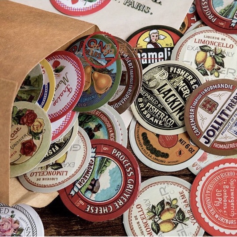 Hộp nhãn dán sticker 46 miếng hình tem hoa cổ điển vintage trang trí sổ bullet journal winzige