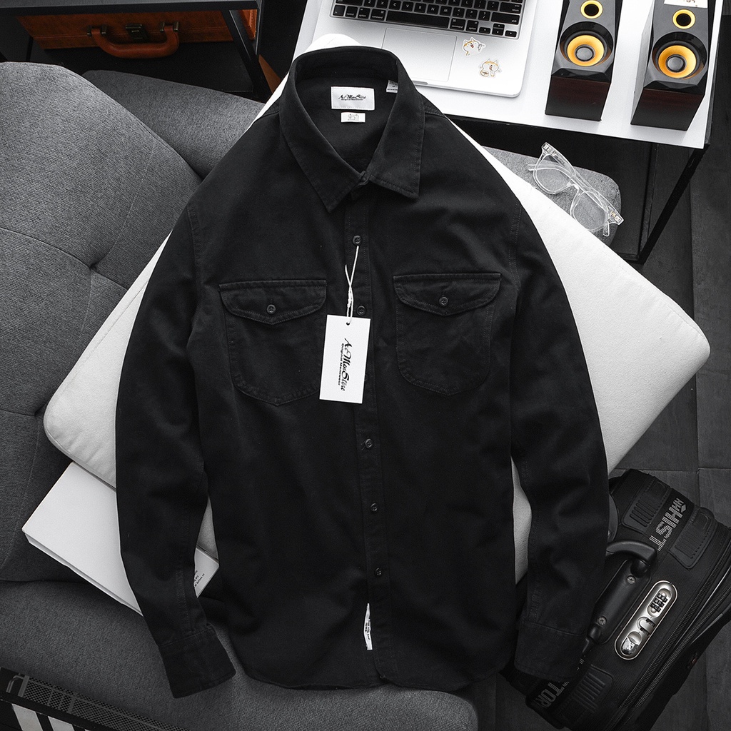 Áo sơ mi denim nam màu rêu chất dày đẹp fom rộng phong cách phố thời trang 2022 của hãng thời trang nam Muslan