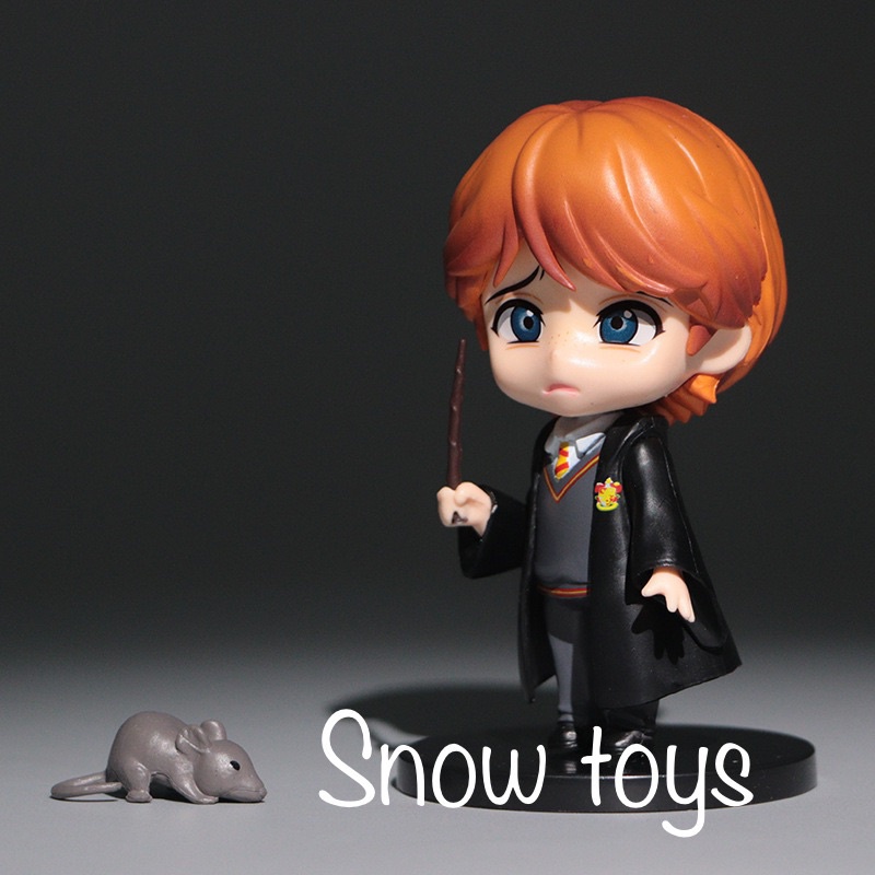 Mô hình Harry Potter - Set 3 Mô hình Harry Potter Hermione Granger Ron Weasley cùng vật nuôi Cú Mèo Chuột - Cao 9,5cm
