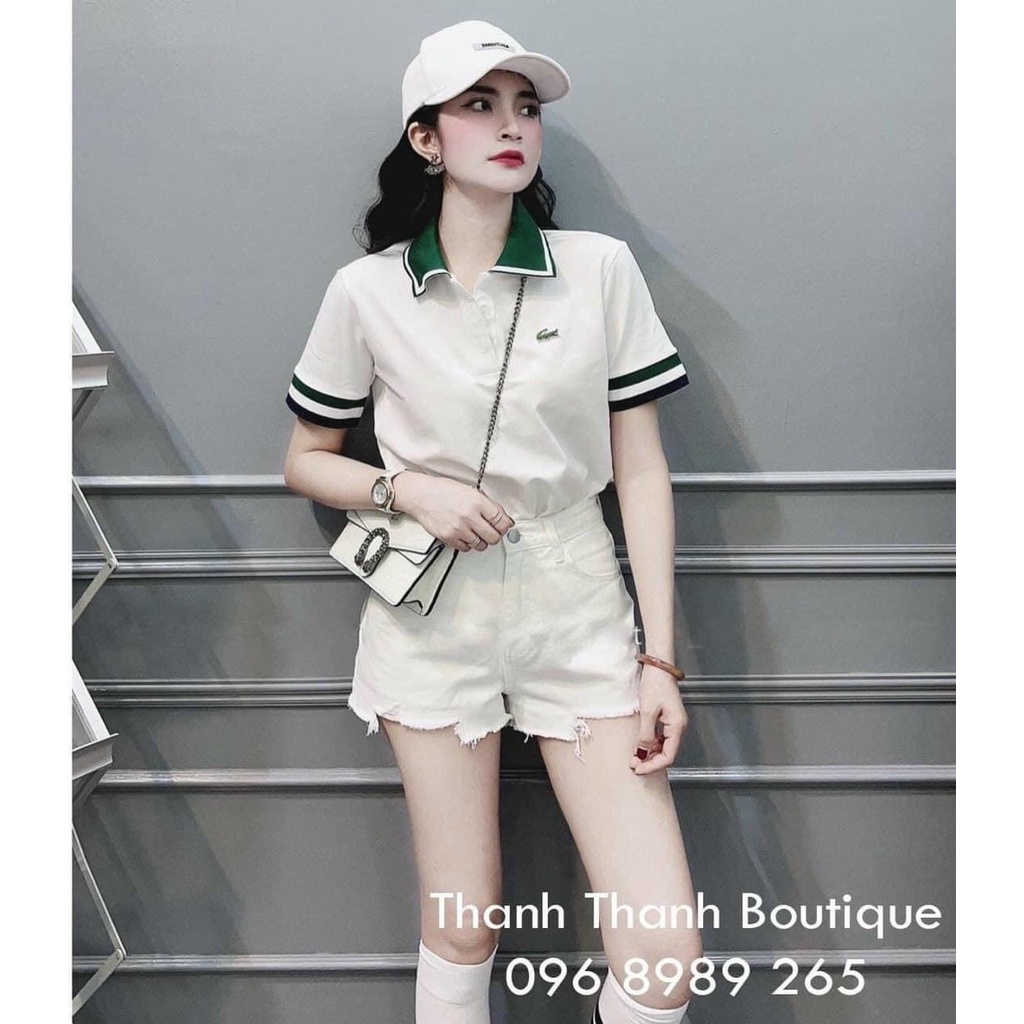 Áo polo cổ XANH nữ phông cộc tay, vải cotton mềm mát co giãn thiết kế size SML.