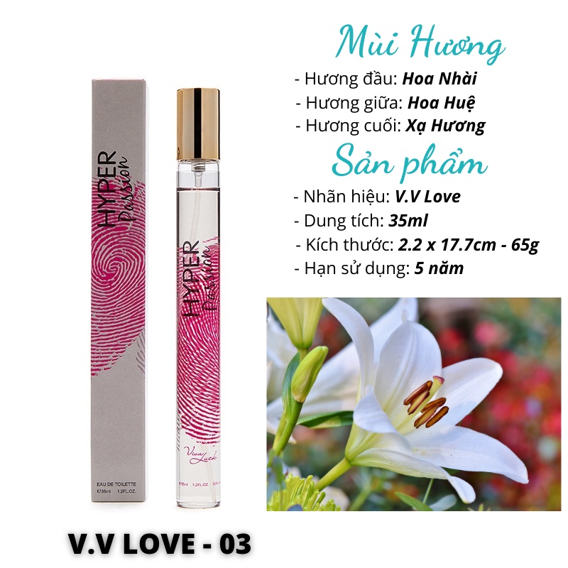 Nước hoa nữ tính quyến rũ thơm lâu dạng ống cực sang trọng và quý phái 35ml V.V LOVE - Diki
