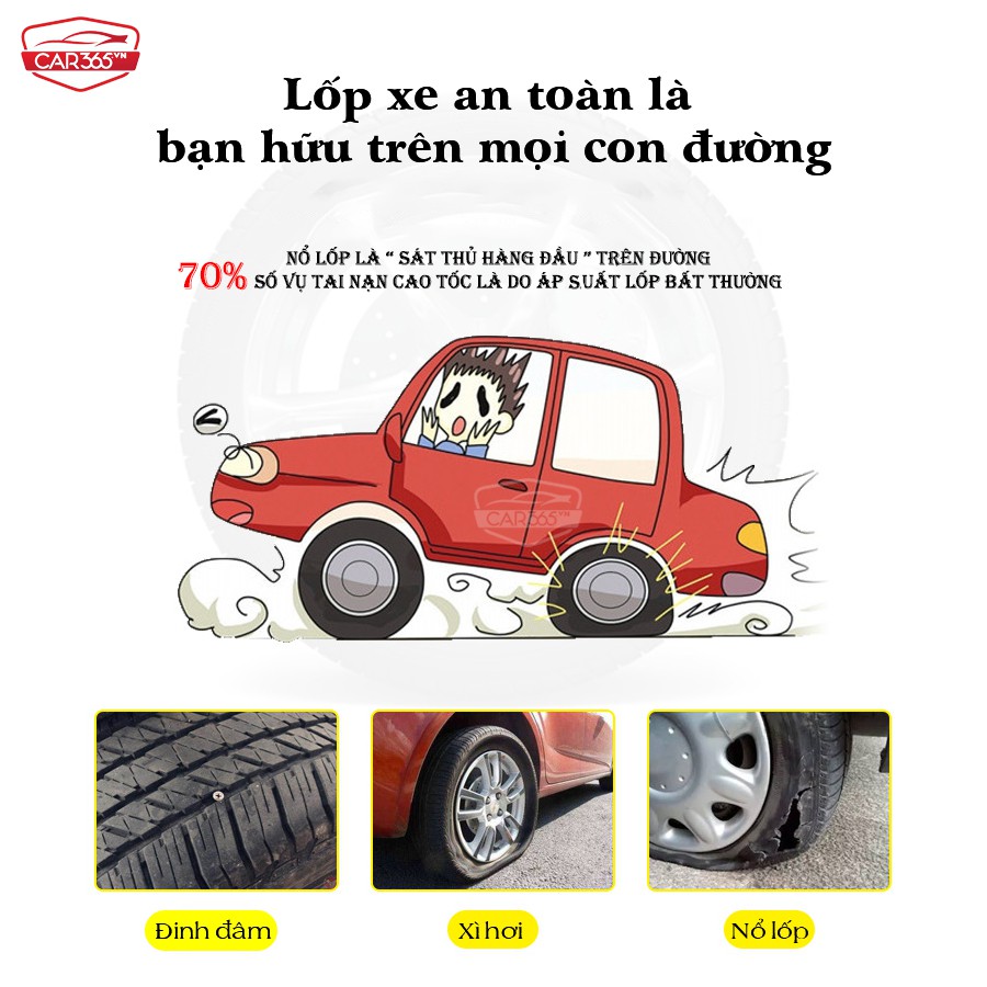 Cảm biến áp suất lốp ô tô xe hơi Car365 CHÍNH HÃNG - Màn hình màu gắn kính lái sạc năng lượng mặt trời - CAR28