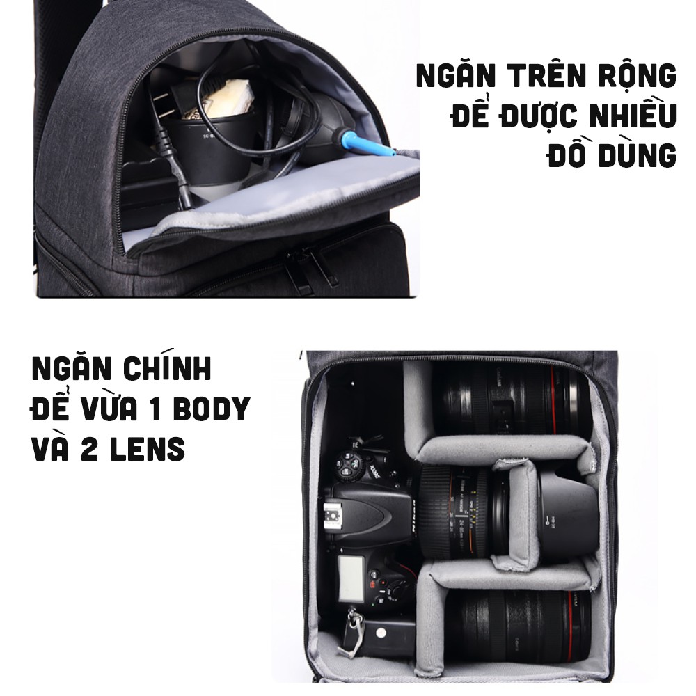 Balo máy ảnh thao tác nhanh Caden D15-2, túi đeo chéo đa năng chống nước phù hợp với tất cả các dòng máy ảnh