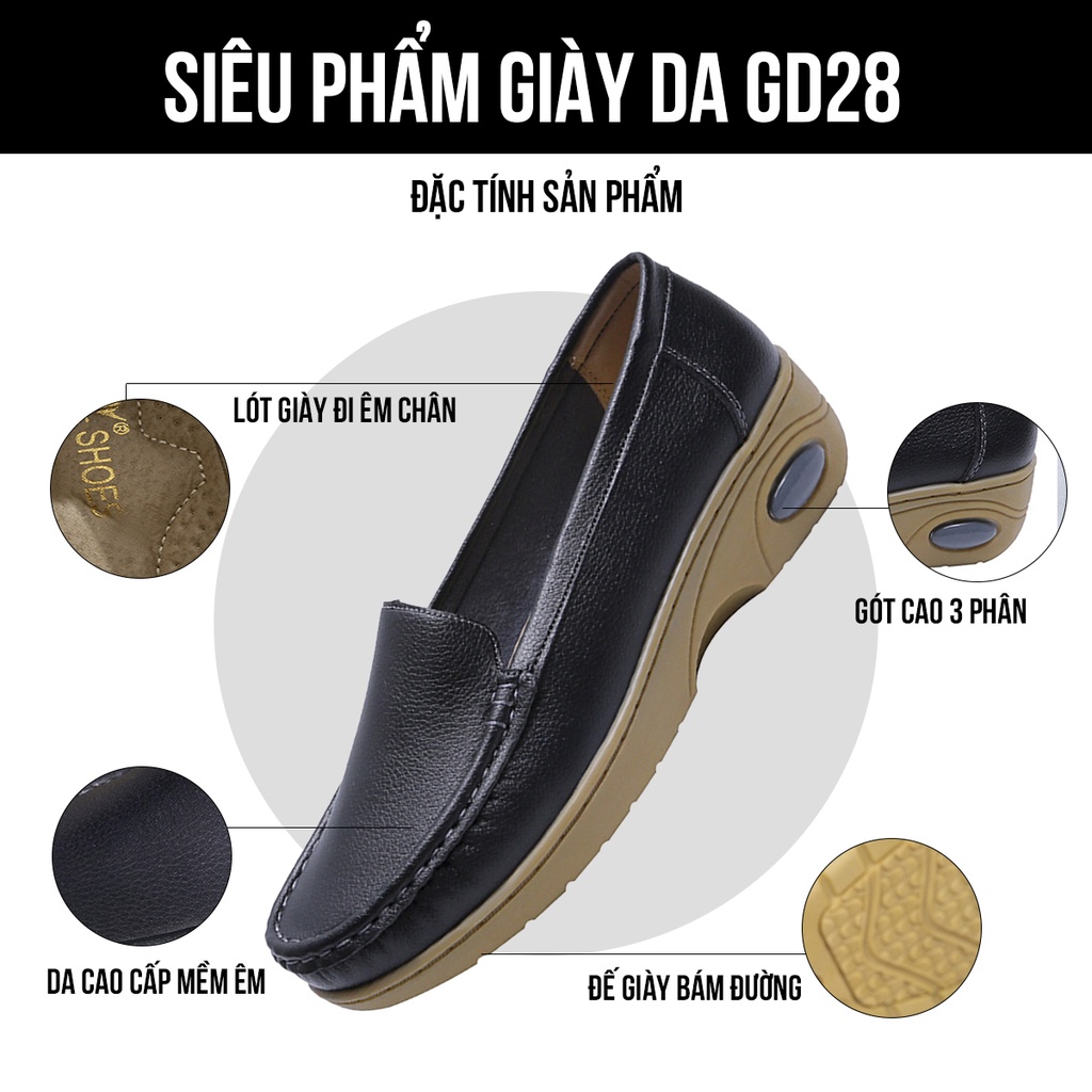 Giày lười nữ chất liệu da vải slip on kiểu mọi đế cao màu trắng độn đế bảo hành 1 năm GD28 TIMAN