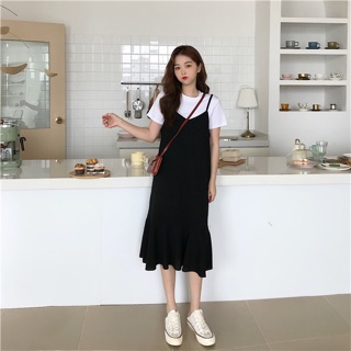 (SẴN  HÀNG ) ĐẦM ULZZANG 2 DÂY ĐUÔI CÁ DÁNG DÀI.VD19030