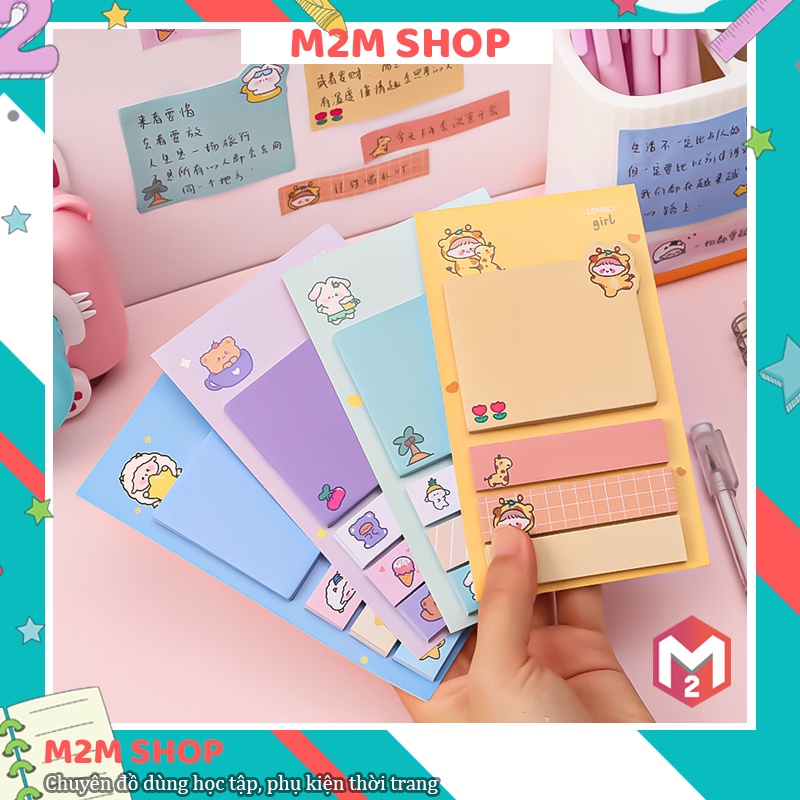 Set giấy note ghi chú dán được hoạt hình cute dễ thương (4 tập mỗi tập 20 tờ)