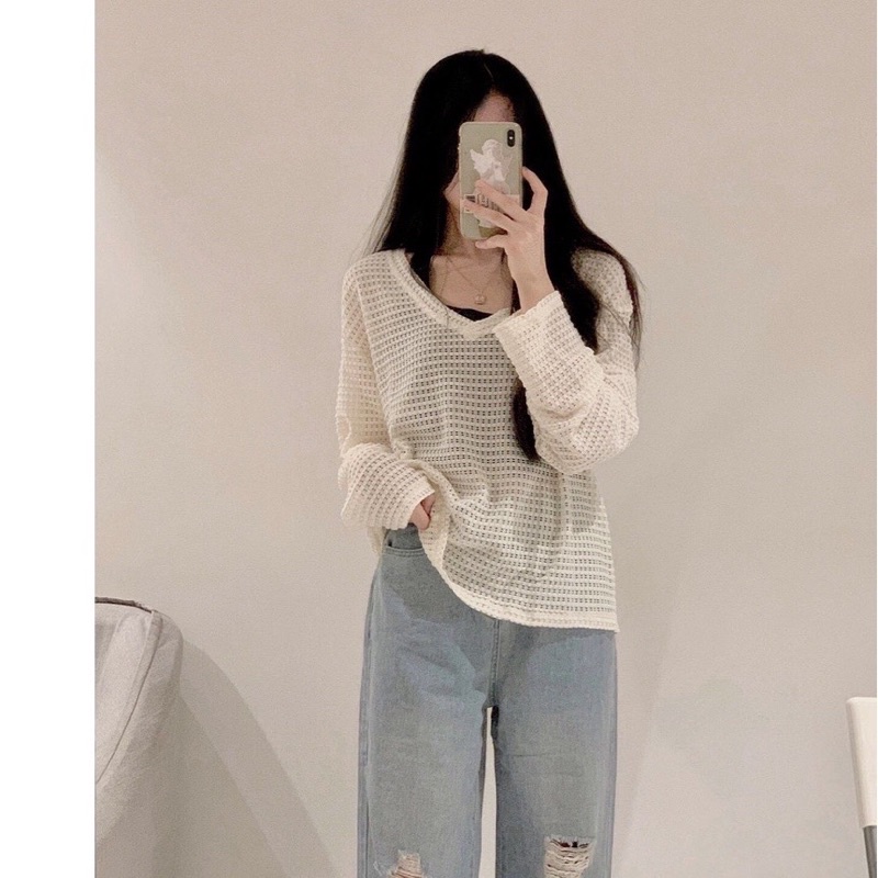 Sét áo lưới cổ V kèm áo yếm hàng L1 - áo lưới Cuastore.vn