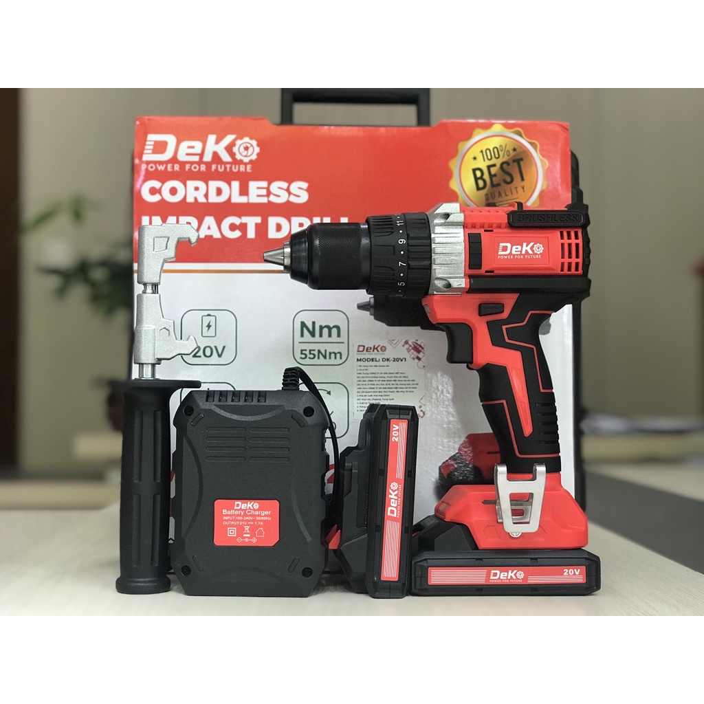 Máy khoan Pin DEKO DK 20V1 Không chổi than , Tặng kèm 2 pin - Hàng chính hãng