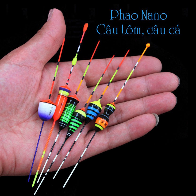 Phao câu tôm, câu cá nano, câu đơn câu đài màu trắng họa tiết xanh câu cá nhạy, có đủ thông số mã PT