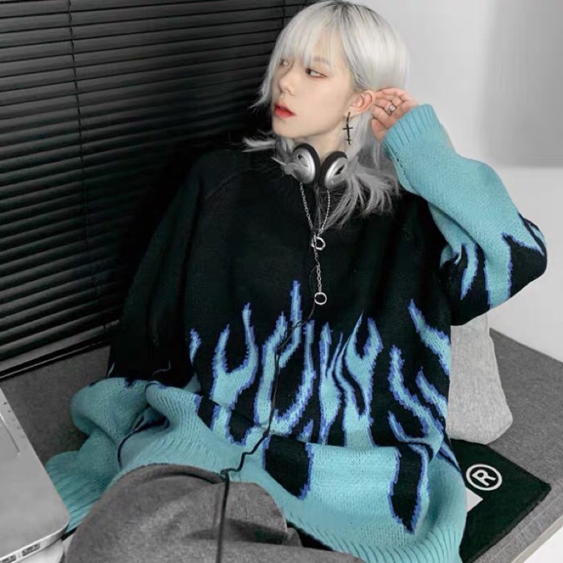TKLIHN Áo len hai màu Ulzzang hoạ tiết ngọn lửa HOT FASHIONITA 2021 KÈM ẢNH THẬT Ở CUỐI