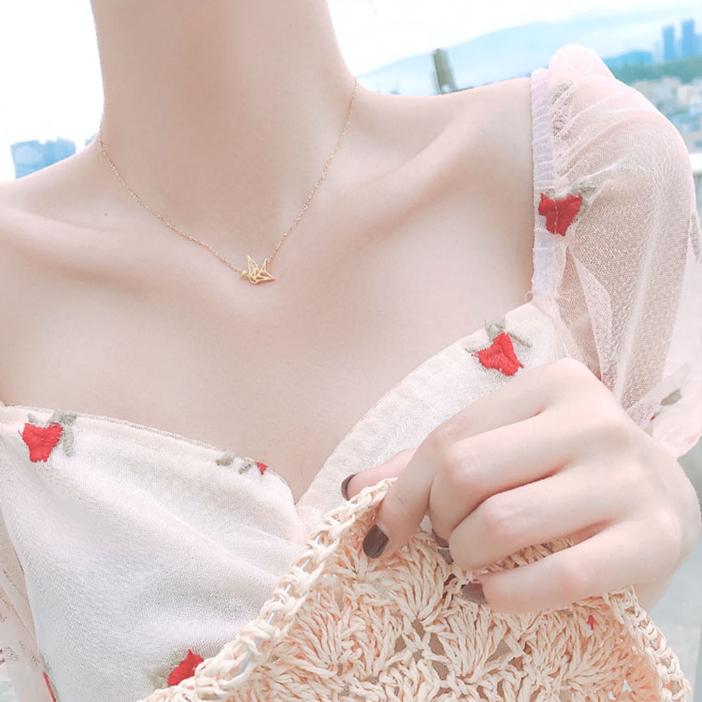 Vòng cổ mặt hình hạc giấy phong cách Hàn Quốc