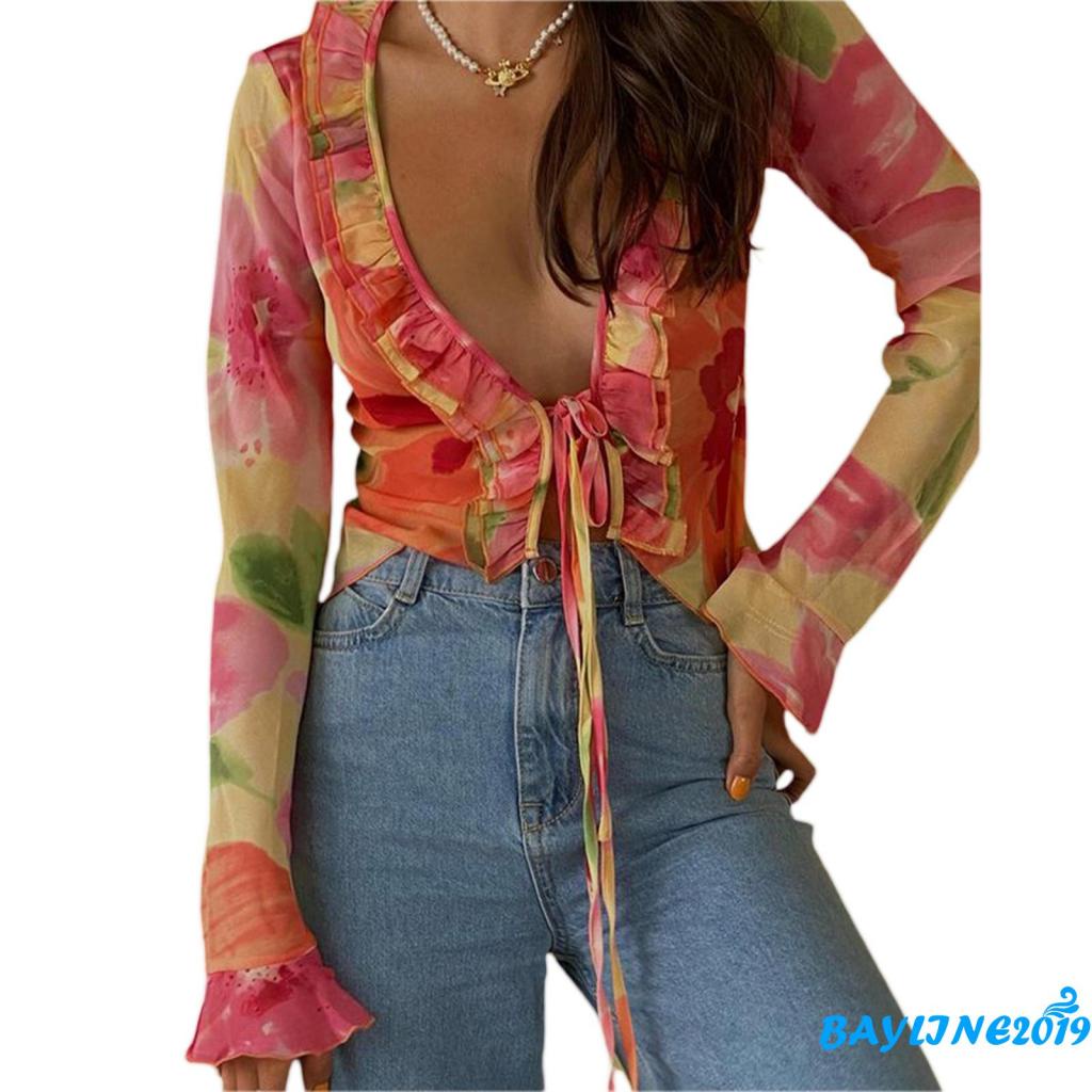 Áo Khoác Cardigan Xuyên Thấu In Họa Tiết Hoa Dành Cho Nữ