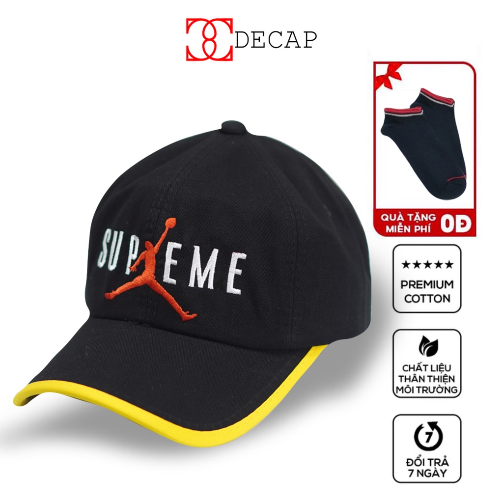 Nón mũ kết lưỡi trai thời trang phom đẹp nam nữ unisex ulzzang chất vải kaki snapback kiểu Supreme viền vàng |DECAP SHOP
